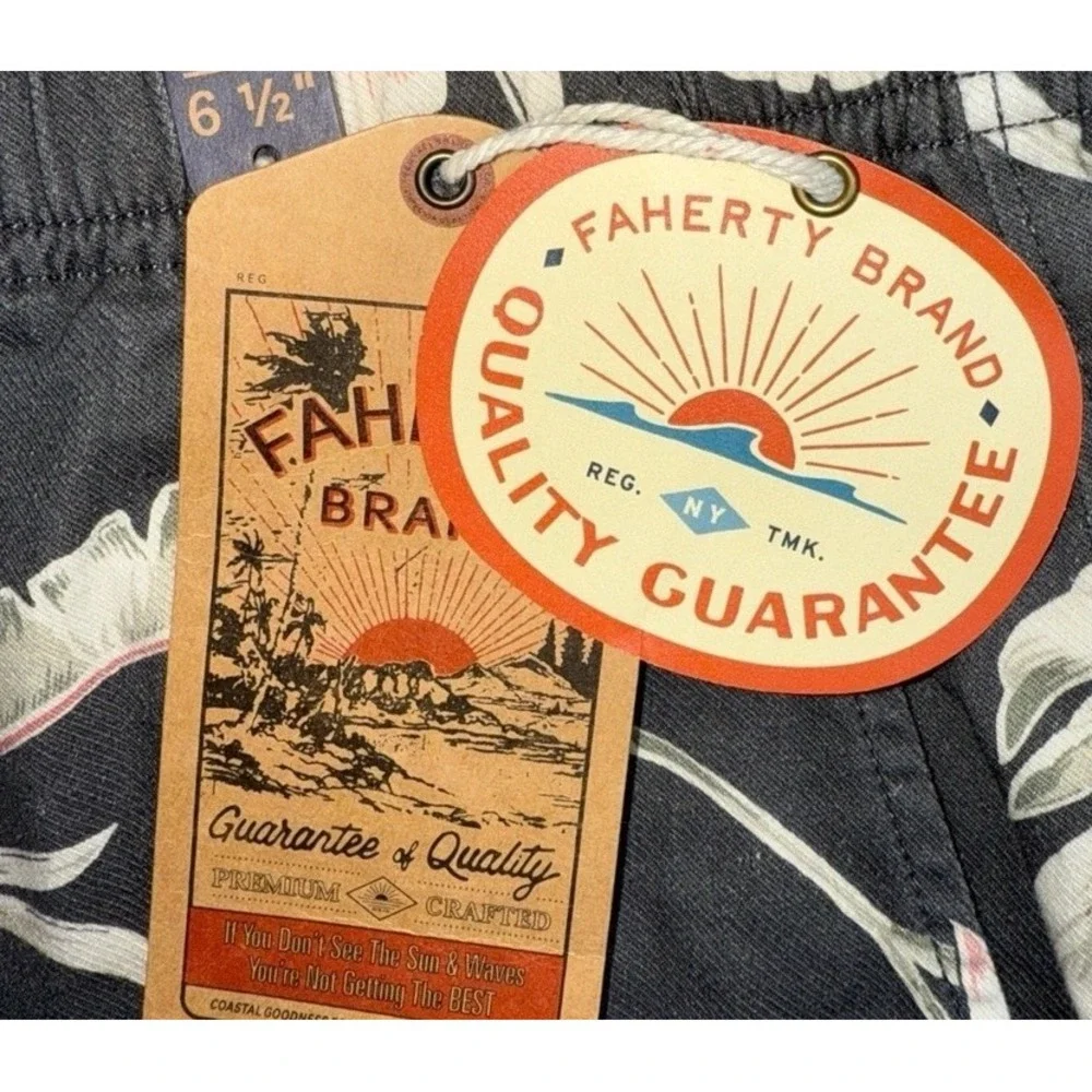 Faherty Mens Small Essentials Drawstring Charcoal Gray Linen Blend Shorts‎